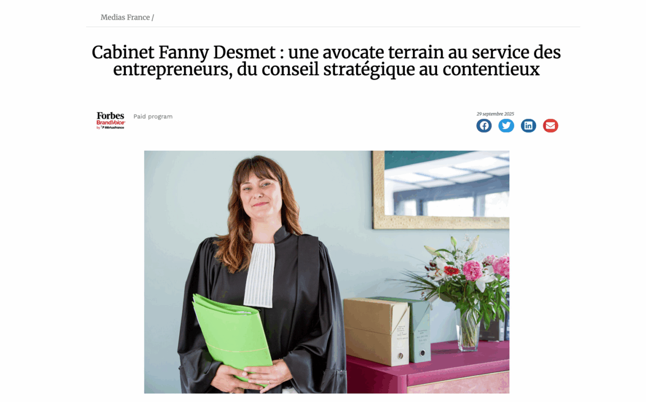 Article Forbes Maitre Desmet, avocat droit des affaires et des sociétés à Lille